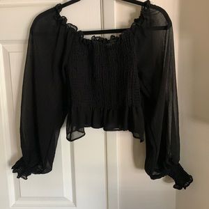 Black sheer off shoulder blouse